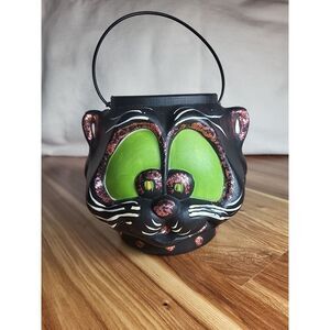 Vintage Black Cat Halloween Candy Bucket General Foam Plastics ALTERED! Trick Or